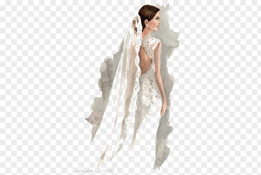The Women Wear A Wedding Dress Drawing Bride Sketchbook Sketch PNG
