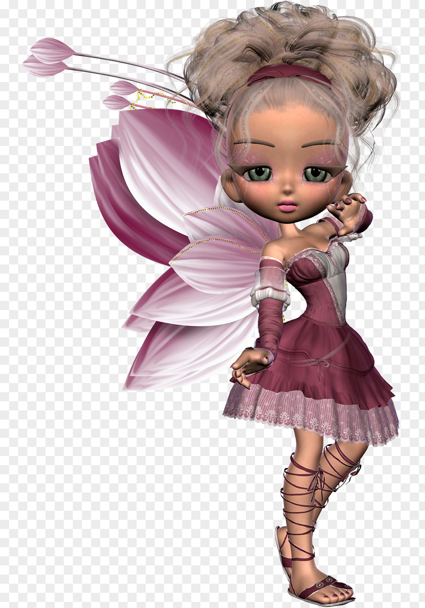 Lilac Brown Hair Cartoon Doll PNG