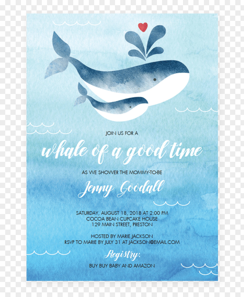 Watercolor Invitation Wedding Baby Shower Paper Cetacea PNG