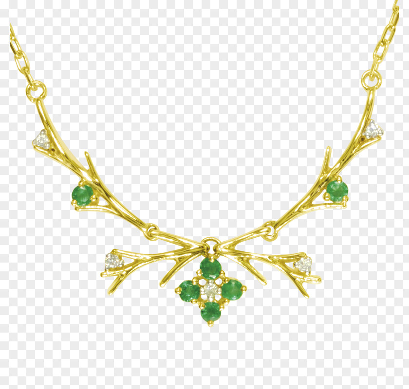 Gold Twig Emerald Necklace Body Jewellery PNG