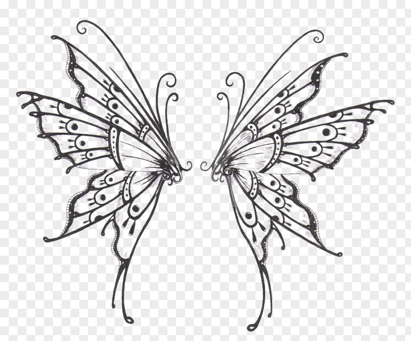 Two Lines Of Beautiful Butterflies Butterfly Tattoo Ink Drawing PNG
