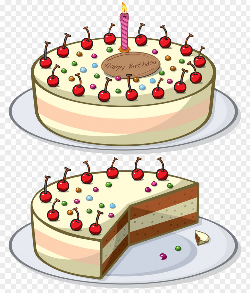 Cherry Cake On The Plate Birthday Chocolate Cupcake Black Forest Gateau PNG