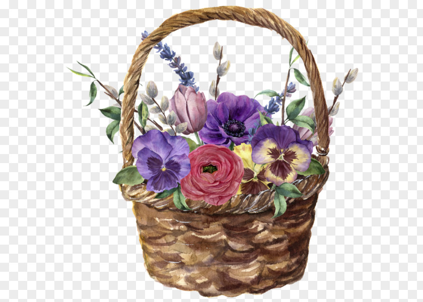 Watercolor Basket Floral Design Painting Flower PNG