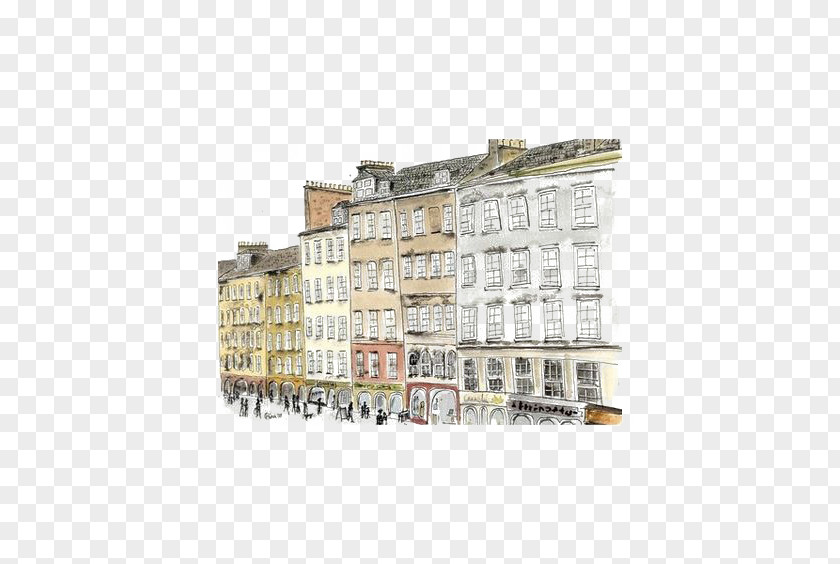 Watercolor European City Drawing Art Painting Sketch PNG