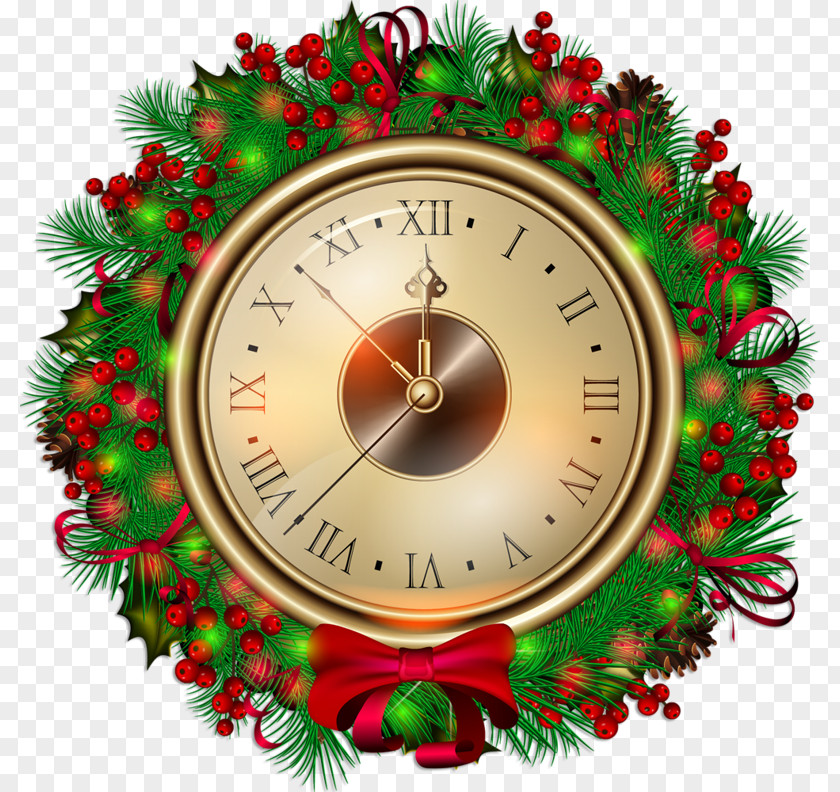 Christmas Clock Santa Claus New Year Clip Art PNG