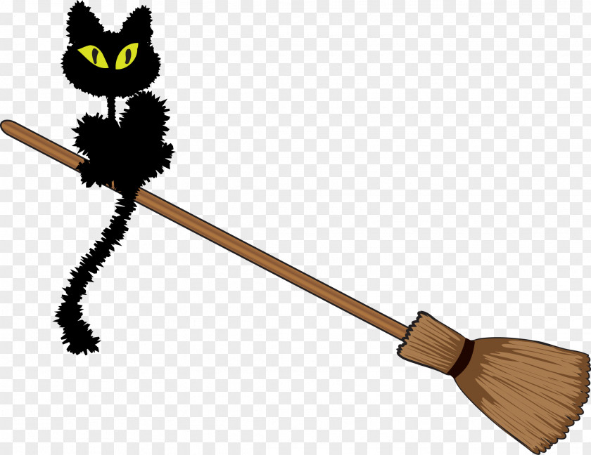 Halloween Black Cat Broom Vector Material PNG