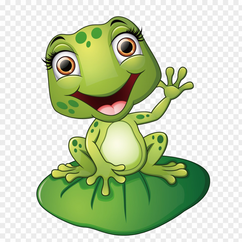 The Frog On Lotus Leaf Cartoon Illustration PNG