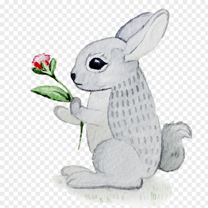 Watercolor Rabbit Domestic Watercolour Flowers Drawing PNG