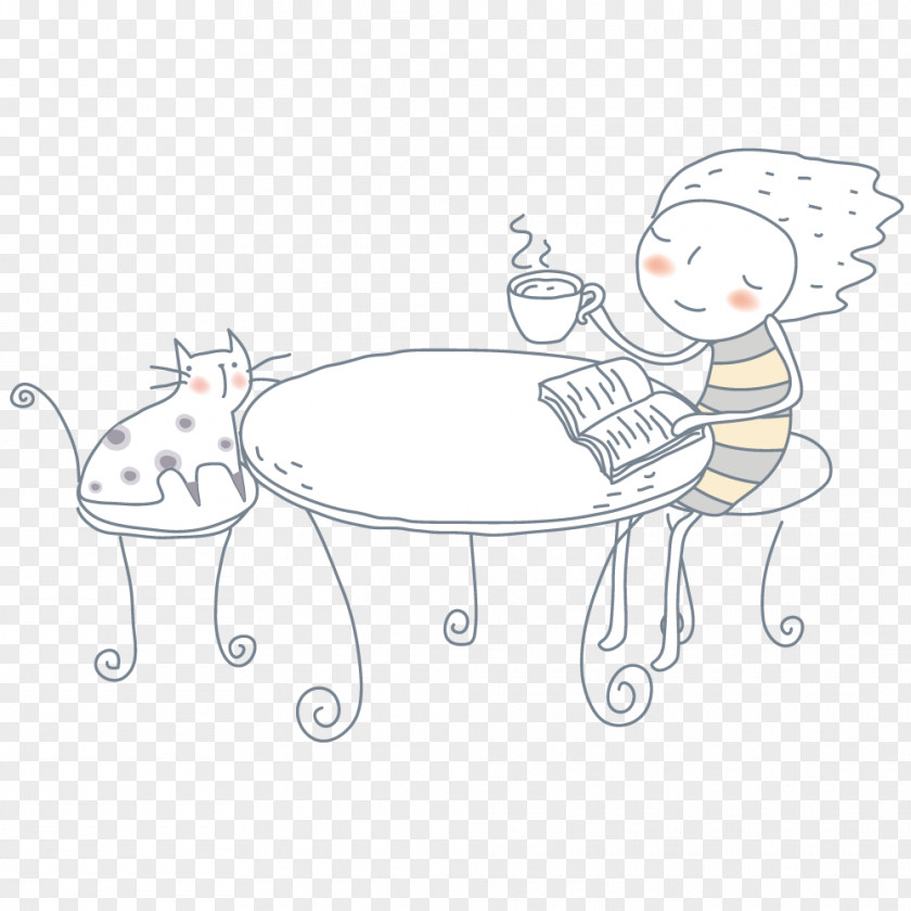Reading Tea Watercolor Painting Illustration PNG