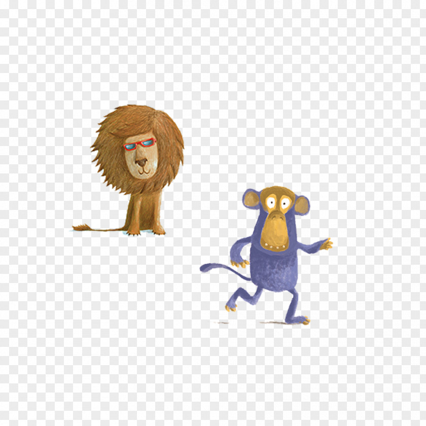 Hand-painted Animals Lions And Monkeys Cartoon Illustrator Illustration PNG