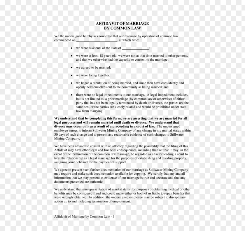 Marital Status Affidavit Sworn Declaration Contract Document PNG
