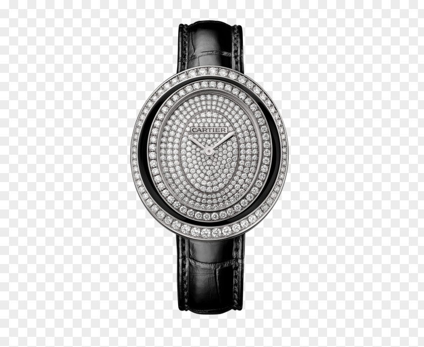 Cartier Diamond Watch Black Female Form Tank Jewellery Salon International De La Haute Horlogerie PNG