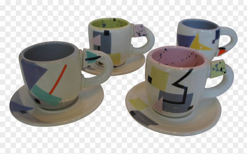 Memphis Style Coffee Cup Group Ceramic Tea Set PNG