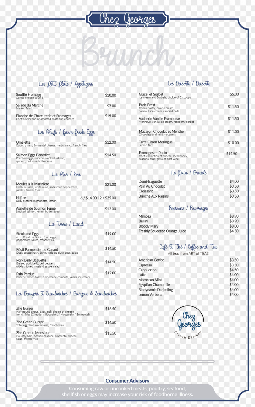 Hotel Document Chez Georges Restaurant Template PNG