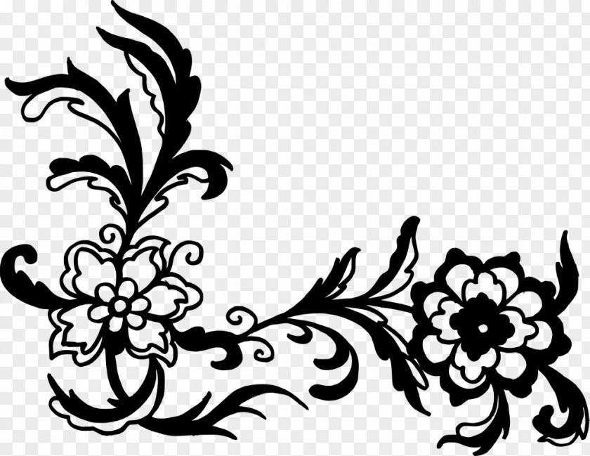 Wall Pattern Floral Design Art Black And White Clip PNG