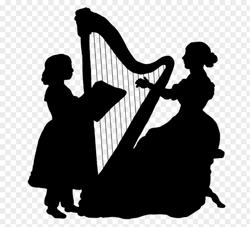 Ancient Lady Throwing Flowers Plucked String Instrument Silhouette Harp Musical Instruments Clip Art PNG