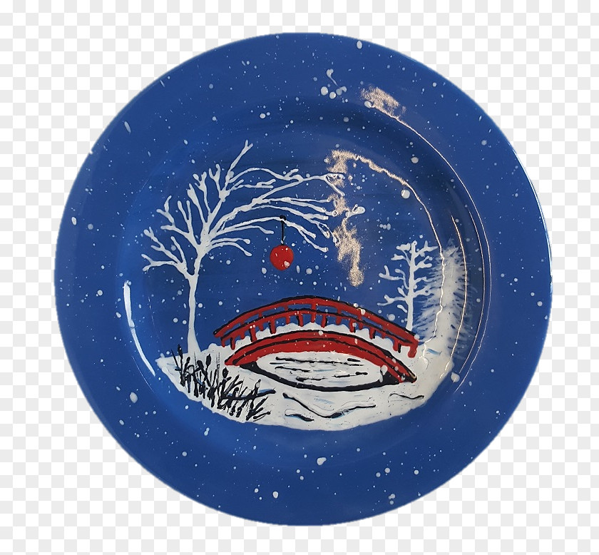 Snow Scene Tableware Plate Cobalt Blue Christmas Ornament Circle PNG