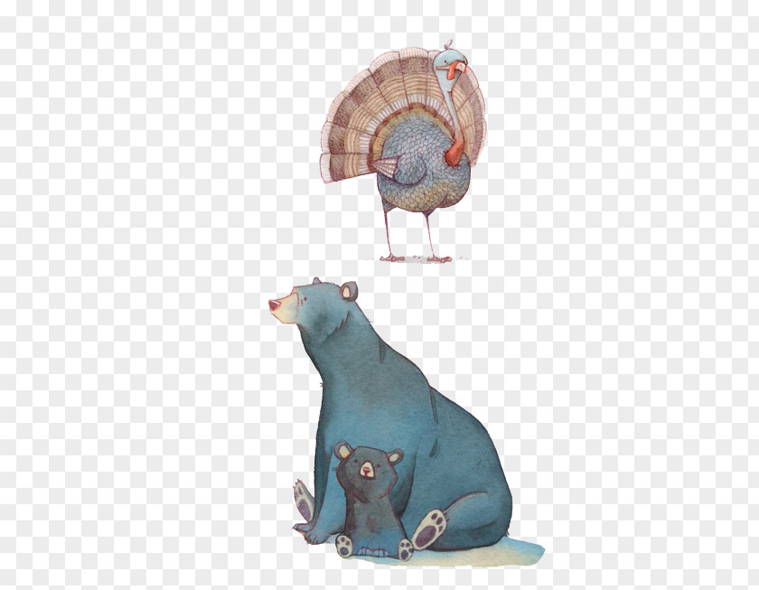 Hand-painted Peacock Bear Father And Son Rat Model Sheet Painting Cartoon Illustration PNG