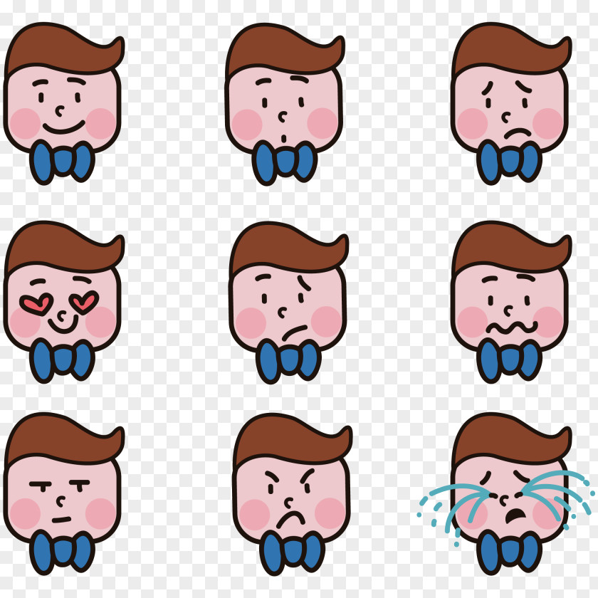 Vector Cute Boy Face Facial Expression Clip Art PNG