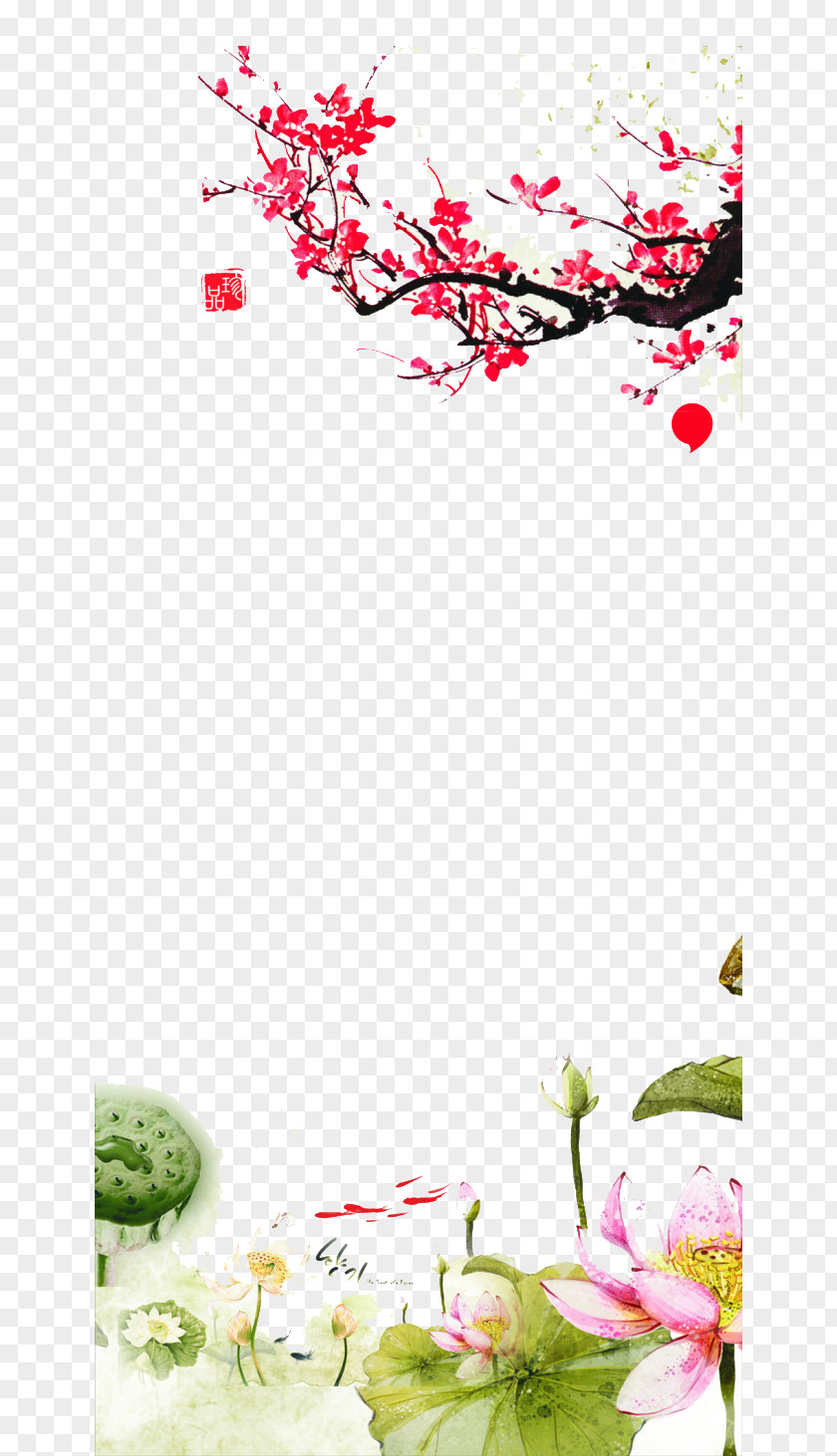 Ink Plum Blossom Lotus Background Tong Shu Chinese Zodiac Tung Shing PNG