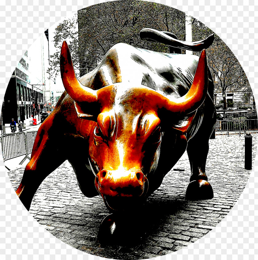 Bull Charging Wall Street Sculpture Wallpaper PNG