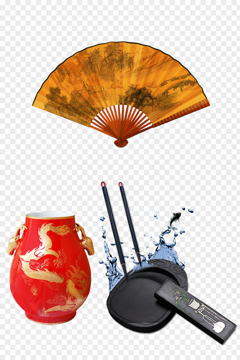Folding,Paper Fan,Porcelain,pen And Ink Paper Hand Fan Wash Painting Shan Shui PNG