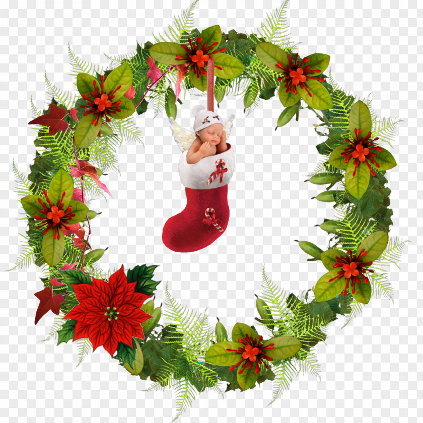 Design Christmas Ornament Floral Wreath PNG