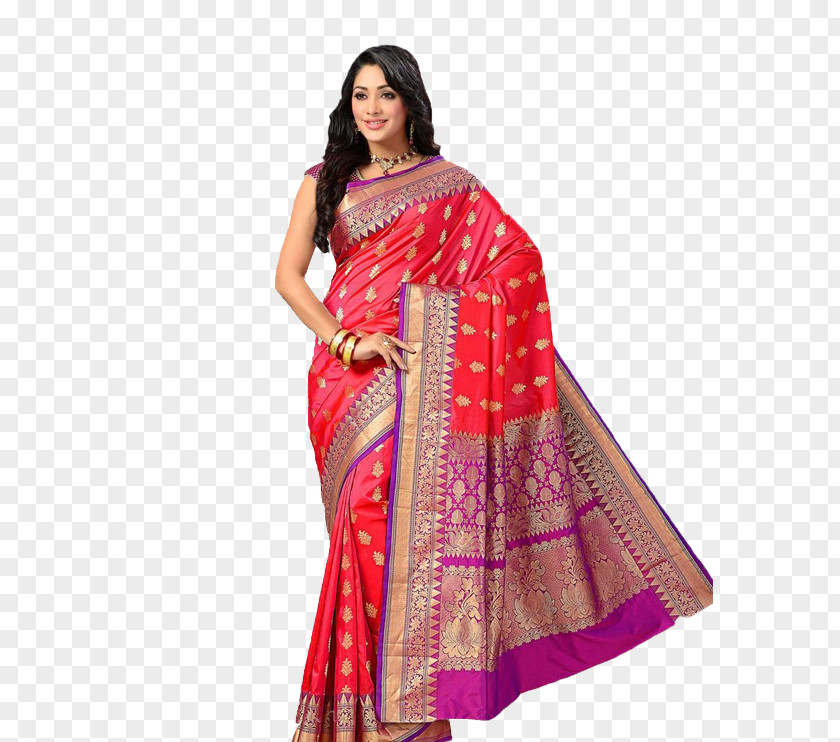 Saree Model Sari Silk Kanchipuram Zari Pink PNG