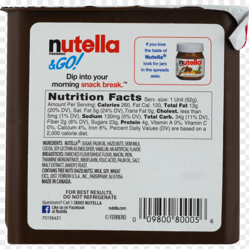 Sugar Pretzel Chocolate Spread Nutella Nutrition Facts Label Food PNG