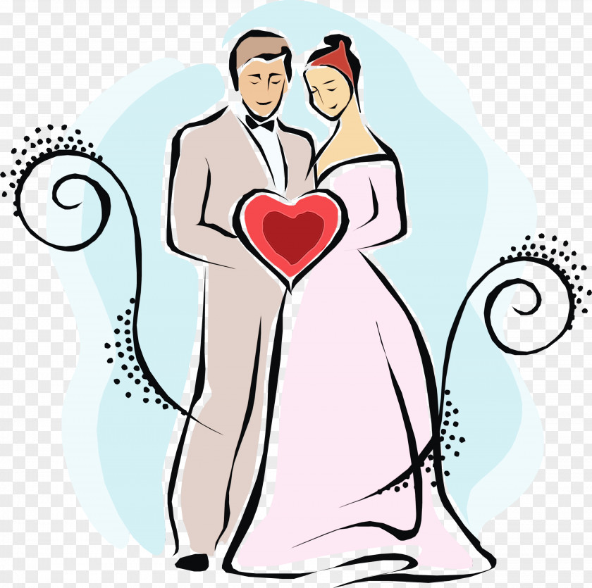 Line Art Sleeve Bride And Groom Cartoon PNG