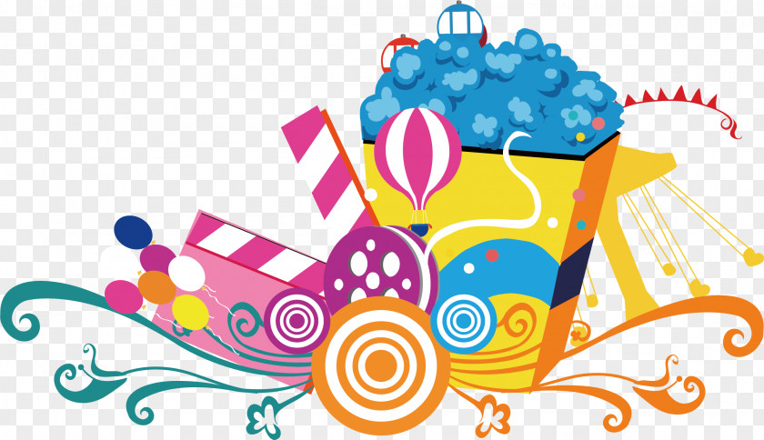 Popcorn Movie Cartoon Poster Promotional Material Ferris Wheel Amusement Park Euclidean Vector PNG