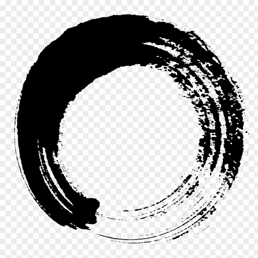 Ink Chinese Style Circle Watercolor Painting PNG