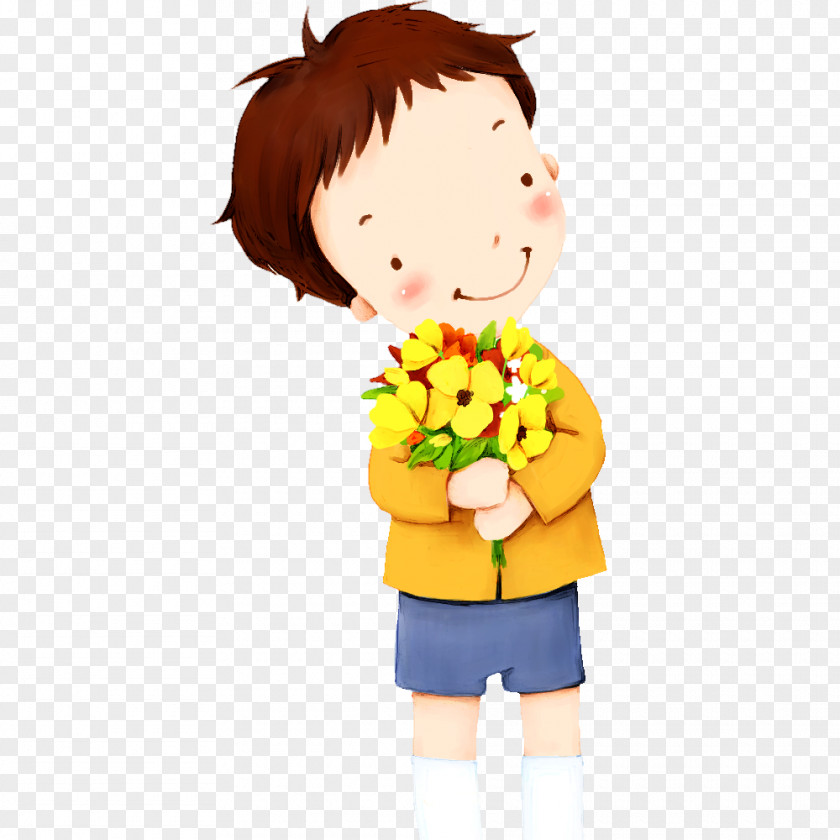 Boy Holding A Bouquet Of Flowers Child PNG
