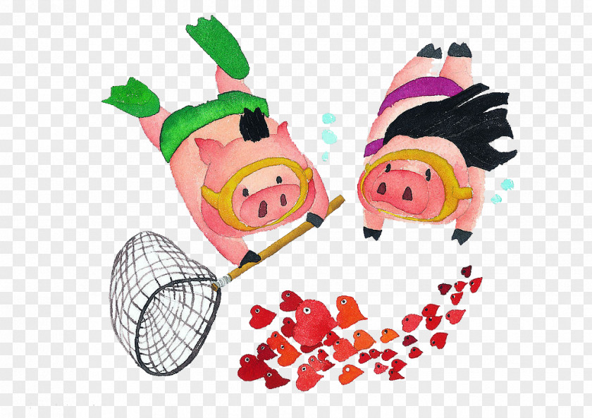 Cartoon Cute Pig Diving Fish Domestic Illustration PNG