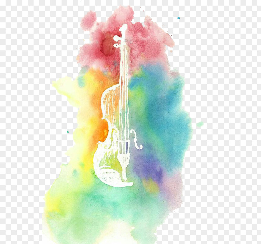 Multicolored Violin Watercolor Painting Drawing PNG