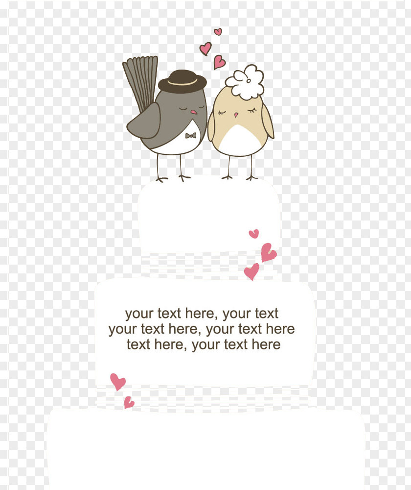 Wedding Cake With A Cartoon Bird Invitation Illustration PNG