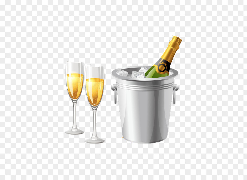 Ice Bucket Alcoholic Beverages Champagne Glass Wine Bottle PNG