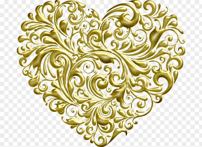 Cartoon Painted Gold Heart-shaped Pattern PNG