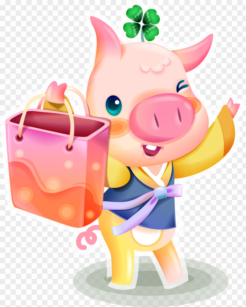 Happy Piggy Cartoon Domestic Pig Illustration PNG