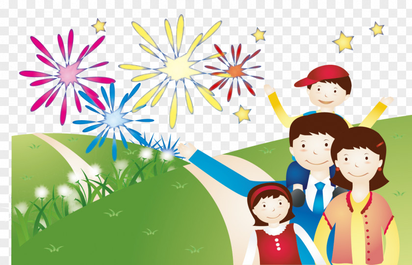 Vector Fireworks Crowd Photography Cartoon Illustration PNG