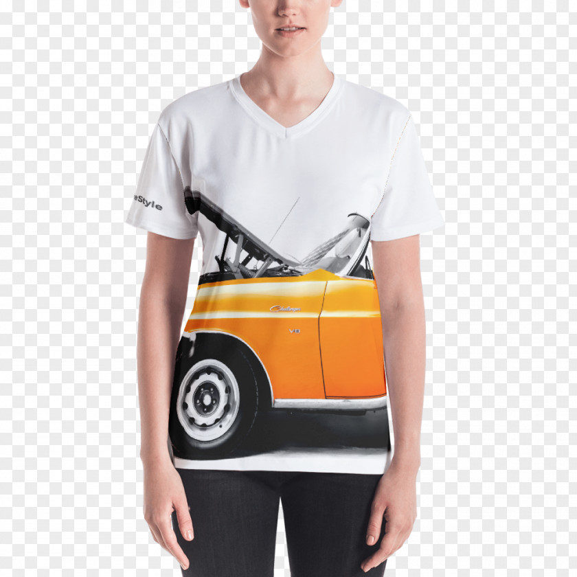 Orange Classic Cars Printed T-shirt Sleeve Neckline PNG