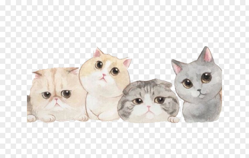 Watercolor Cat Cats Braised Noodles Wallpaper PNG