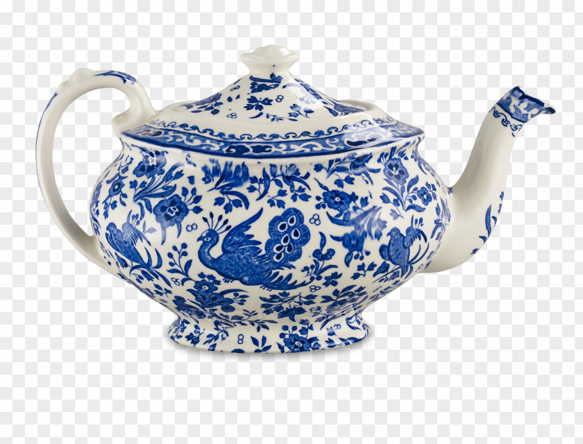 Blue Peacock Teapot Tableware Burleigh Pottery PNG
