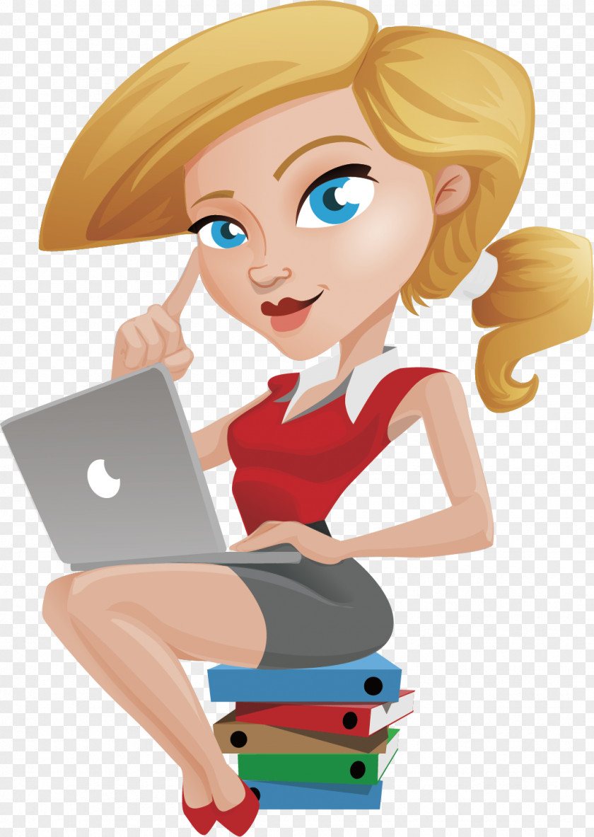 Sitting On The Folder Office White Collar Laptop Woman Illustration PNG
