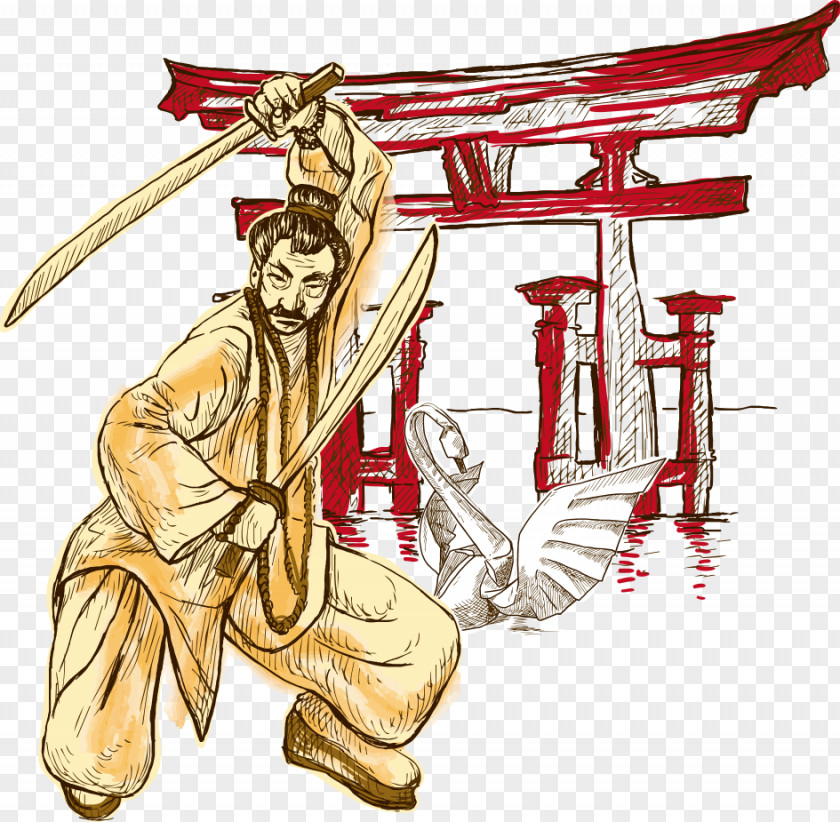 Vector Samurai Drawing Illustration PNG