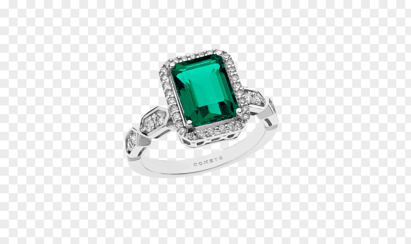 Emerald Engagement Ring Diamond Gold PNG