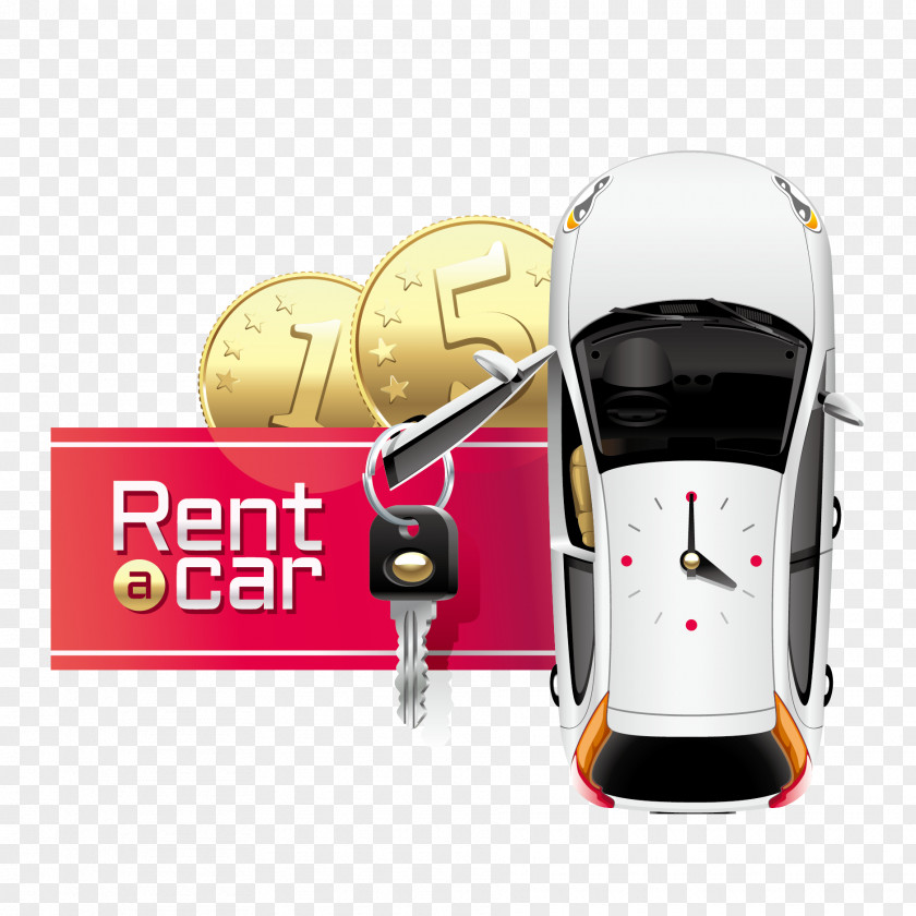 Vector Car Gold Coins Rental Cartoon Illustration PNG