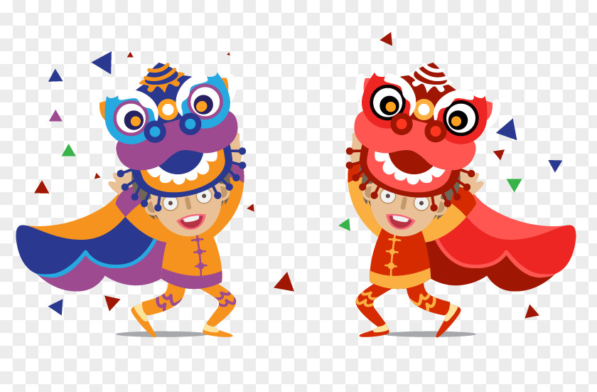 Vector Cartoon Characters Festival Lion Dance Dragon Chinese New Year Clip Art PNG