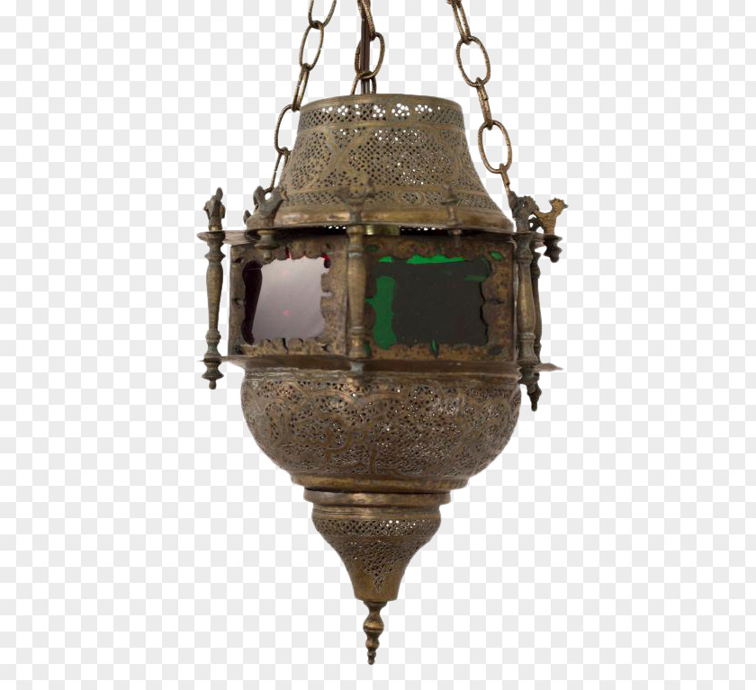 Brass Glass Lantern Repoussé And Chasing Light PNG