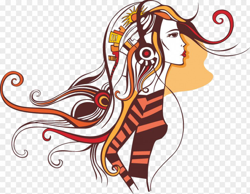 Woman Drawing Girl Illustration PNG Illustration, Long hair fluttering clipart PNG